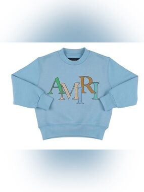 AMIRI Kids Light Blue Logo Crewneck Sweatshirt with Multicolor Letters